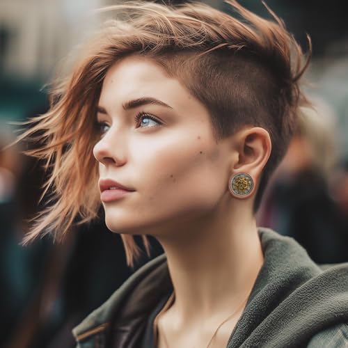 Stainless Steel Ear Gauges Flesh Plugs and Tunnels Piercing Expander, Sun and Moon Matched Stretchers. - color: S8665G, size: 6 mm