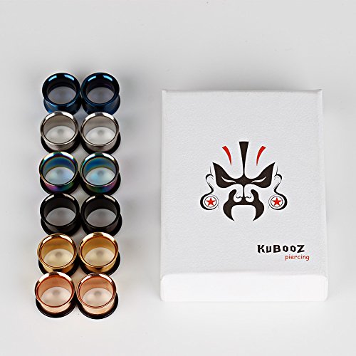 KUBOOZ 12pcs Set Colorful Stainless Steel O-ring Ear Plugs Tunnels Gauges Stretcher Piercings - style: Gauge:1/2"(12mm)