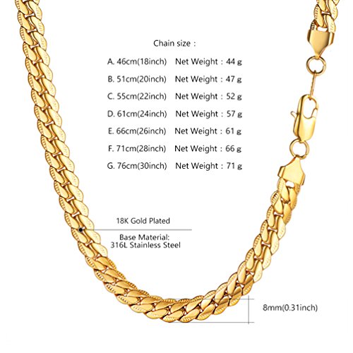 Snake Chain for Women Stainless Steel Dainty Choker Necklace Thin Layered Men Chain 8mm Width Gold/Black/Silver Plated Trendy Jewelry 18/20/22/24/26/28/30 Inch - color: 8MM-Gold Snake Chain, size: Length 26 Inches