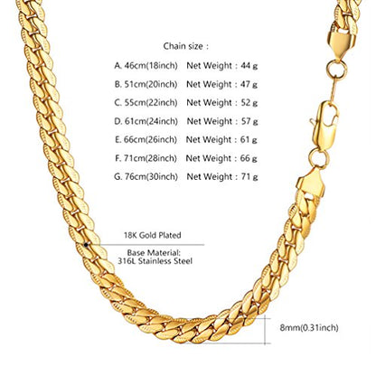 Snake Chain for Women Stainless Steel Dainty Choker Necklace Thin Layered Men Chain 8mm Width Gold/Black/Silver Plated Trendy Jewelry 18/20/22/24/26/28/30 Inch - color: 8MM-Gold Snake Chain, size: Length 26 Inches