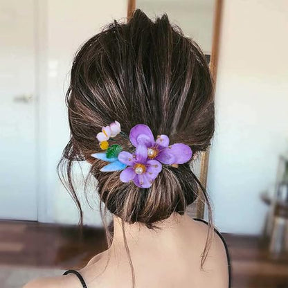Bridal Flower Hair Clips, Crystal Hair Pins Pearl Rhinestone Hair Barrettes, Wedding Hair Pieces Pearl Headpieces Hair Accessories for Women Girls - color: Light Purple
