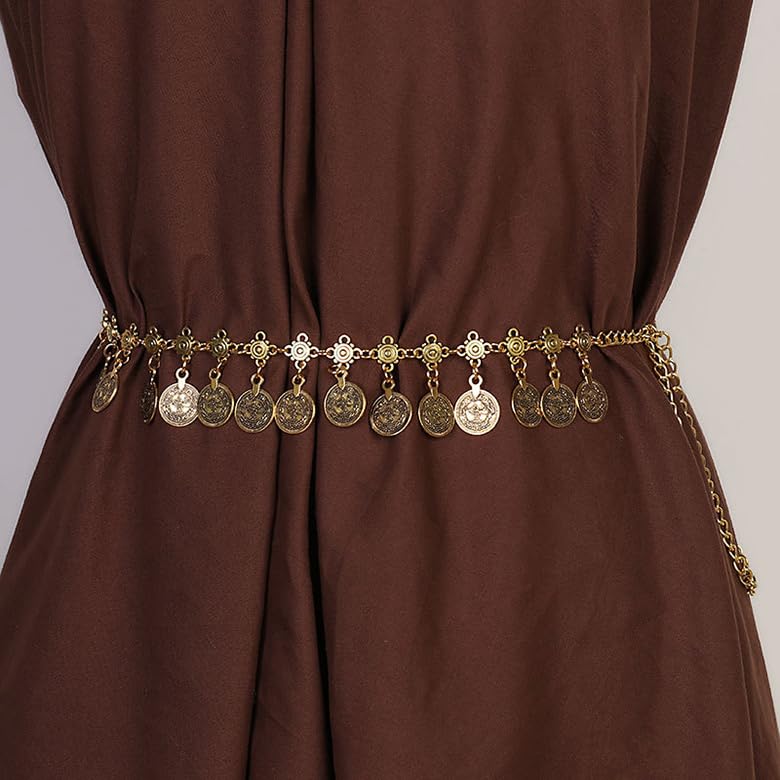 Women Western Concho Chain Belt - Fashion Gold Metal Waist Cowgirl Belt for Dresses Jeans - color: Gold-1