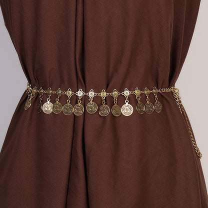 Women Western Concho Chain Belt - Fashion Gold Metal Waist Cowgirl Belt for Dresses Jeans - color: Gold-1