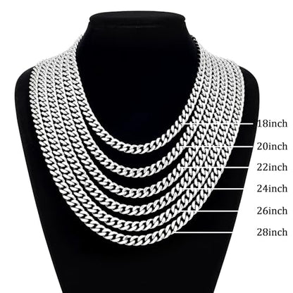 Fiusem Silver Tone/Black/14K Gold Plated Chain Necklace for Men, 5mm/6mm/7.5mm/8mm/9mm Stainless Steel Cuban Link Chain Necklace, Men's Chains 18-28 Inch Jewelry Gifts - size: 24", style: 9mm silver