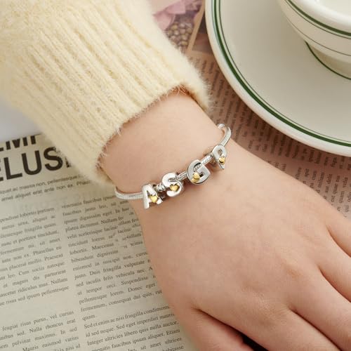 Two-Tone Gold Heart S925 Silver Letter Charm Fits Pandora Bracelet Necklace | Initial Bead Two-Tone Gold Heart, DIY European Bracelet Accessory, Gift for Ladies Birthday Anniversary Valentine - style: P