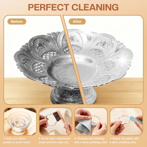 4 Pcs Horsehair Silver Cleaning Brushes Dauber Sterling Detail Polish Brush Applicator Set with Polishing Cloth for Silverware Plateware Jewelry Cleaner(Style B) - style: Style B
