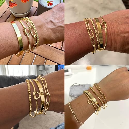Gold Bracelets Stack Jewelry for Women Non Tarnish Waterproof | 14K Gold Plated Bangle Cuff Bracelet Set Accessories - color: Gold, style: Style A