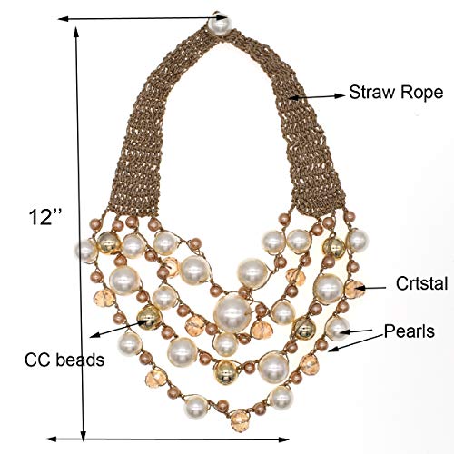 utop JNF Hand made Pearl Statement Necklace for Women Rhinestone Multilayer Crystal Necklaces Chunky Pearl Necklace Large Pearl Necklace and Earrings Set for Mother Mom's gift - color: champagne pearl necklace 5layers
