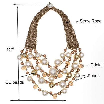 utop JNF Hand made Pearl Statement Necklace for Women Rhinestone Multilayer Crystal Necklaces Chunky Pearl Necklace Large Pearl Necklace and Earrings Set for Mother Mom's gift - color: champagne pearl necklace 5layers