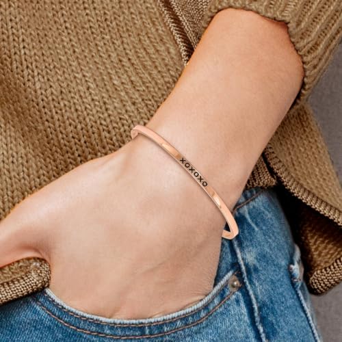 Chisel XOXOXO Crystal Cuff Bangle in Rose-Tone Stainless Steel
