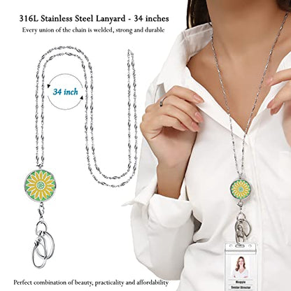 Sunflower Lanyards for Women, Teacher Lanyards for ID Badges, Keys | Lanyard with ID Holder, Stainless Steel Necklace Keychain, Teacher Appreciation Gifts Employee Nurse Work Jewelry - color: Sunflower