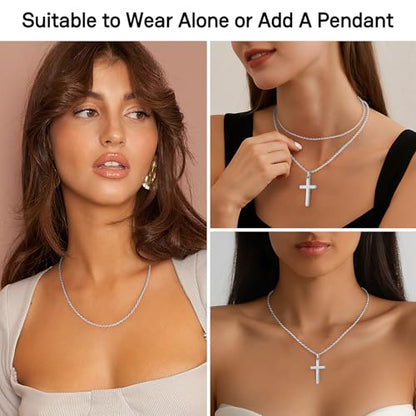 925 Sterling Silver Chain Necklace for Women, 2mm Rope Chains 14K Gold Plated Chain for Women Shiny Women's Chains Necklace 16 18 20 22 24 26 Inch - color: Sterling Silver