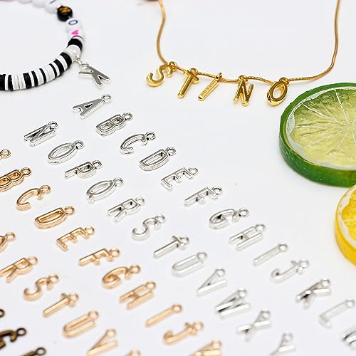stino 200Pcs A-Z Metal Letter Charms for Jewelry Making, Capital Alphabet Initial Charms - color: 104PCs Letters Mixed Color