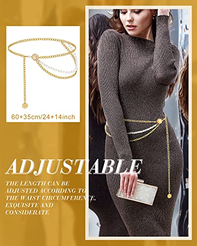 Hicarer 3 Pcs Waist Chain for Body Multi Layer Chain Belts for Women Girls Summer Beach Jewelry Halloween Adjustable - color: Gold, style: Elegant Style