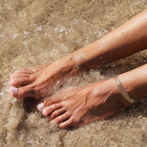 Waterproof Ankle Bracelets for Women Gold Anklets Non Tarnish Pearl/Figaro/Cuban/Snake Chain Anklet Adjustable Anklets for Womens Summer Beach Anklet Foot Jewelry for Women Gift - color: Cuban Chain-Gold