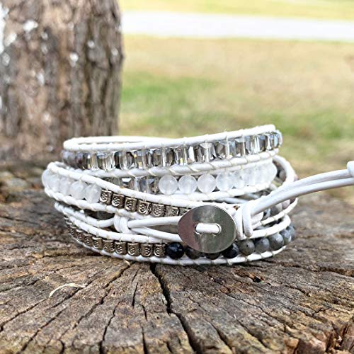 YGLINE Boho Handmade Wrap Leather Tube Crystal Stone Bracelet for Women - color: Druzy-5w