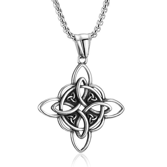 MALOYANVE Celtic Witch Knot Necklace for Men Women Stainless Steel Triquetra Trinity Pendant Irish Celtic Knot Amulet Good Luck Protection Jewelry - color: Silver