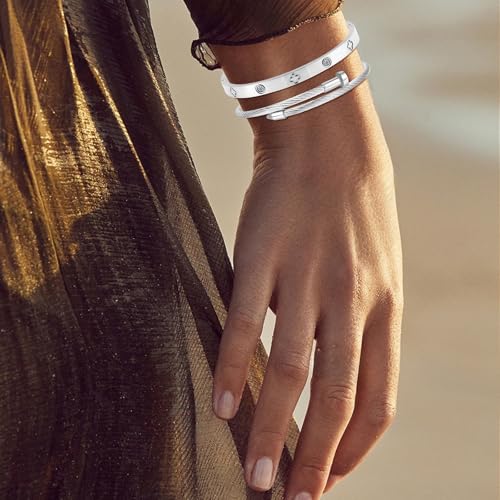 Camhanno Stackable Silver Bracelets for Women Stainless Steel Love & Friendship Bangle, Mothers Day Valentines Birthday Christmas Jewelry Gifts for Mom Her Wife Grandma - style: Style 9