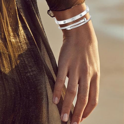 Camhanno Stackable Silver Bracelets for Women Stainless Steel Love & Friendship Bangle, Mothers Day Valentines Birthday Christmas Jewelry Gifts for Mom Her Wife Grandma - style: Style 9