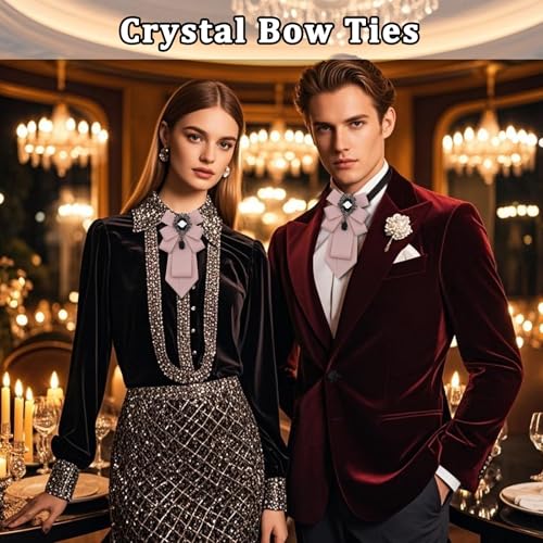 Big Crystal Bow Ties for Men Pre-tied Women Bowtie | Sparkly Laege Rhinestone, Eye-catching Edges, Adjusatble Strap, Polyester Fabric, 6.9"×3.7", Suitable for Suit Wedding Prom - color: Pink