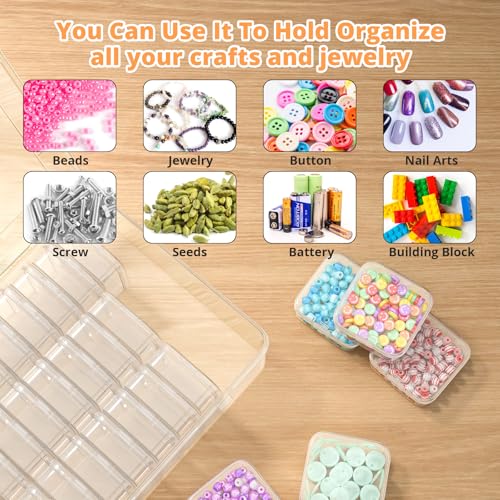 Mathtoxyz Bead Organizer Box, 62Pcs Small Organizers and Storage Plastic Cases, Mini Clear Storage Containers With Hinged Lid, Rectangle for Bracelet Making, DIY Jewelry Craft, Nail - size: Clear - 2P