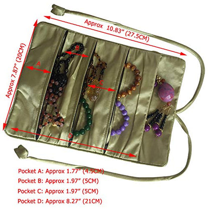 Travel Jewelry Roll Bag - Embroidered Brocade Pouch for Rings, Necklaces, Earrings, Bracelets | Lightweight & Tie Closur (Grass Green) - color: Grass Green