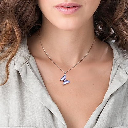 Aurora Tears Butterfly Necklace Earrings Ring Bracelet - Women 925 Sterling Silver Animal Butterflies Birthstone Pendant Crystal Wedding Birthday Jewelry - color: pendant-F.June