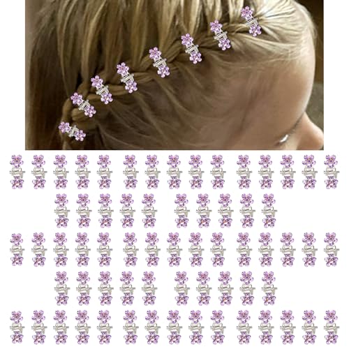 ANBALA 65PCS Mini Purple Flower Hair Clips with Rhinestone Mini Glitter Teeth Rhinestone Flower Hair Accessories No-Slip Grip Metal Jaw Clamps for Girls Women (Silver-Purple Crystal) - color: Purple