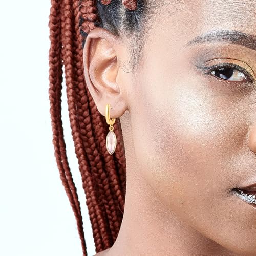 Geometric 14K Gold Crystal Stone Quartz Gemstone Leverback U Hoop Drop Dangle Earrings Jewelry for Women - color: A01