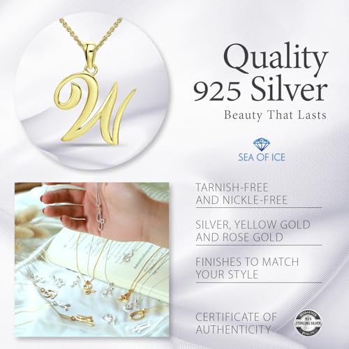 SEA OF ICE Letter Initial Necklace, Alphabet Letter Pendant Necklace, Sterling Silver, Gold, Rose Gold Necklace for Women, Elegant Initial Necklaces, Personalized Custom Women's Necklaces - color: Yellow Gold - W