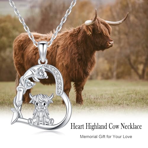 Heart Animal Necklace 925 Sterling Silver Cute Animal Pendant Jewelry Birthday Gifts for Women Girlfriend Mom Animal Lovers - style: 3-2 Highland Cow