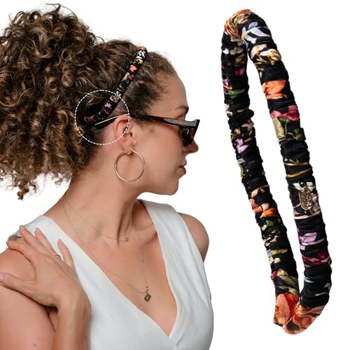 Curlfriend Collective Midnight Blooms Comfort Curve Silk Headband | Luxury 100% Mulberry Silk, Wide Non-Slip, No Headache, for Curly & Textured Hair for Women - color: Midnight Blooms