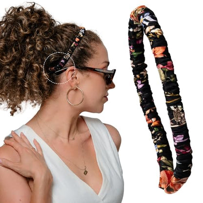 Curlfriend Collective Midnight Blooms Comfort Curve Silk Headband | Luxury 100% Mulberry Silk, Wide Non-Slip, No Headache, for Curly & Textured Hair for Women - color: Midnight Blooms