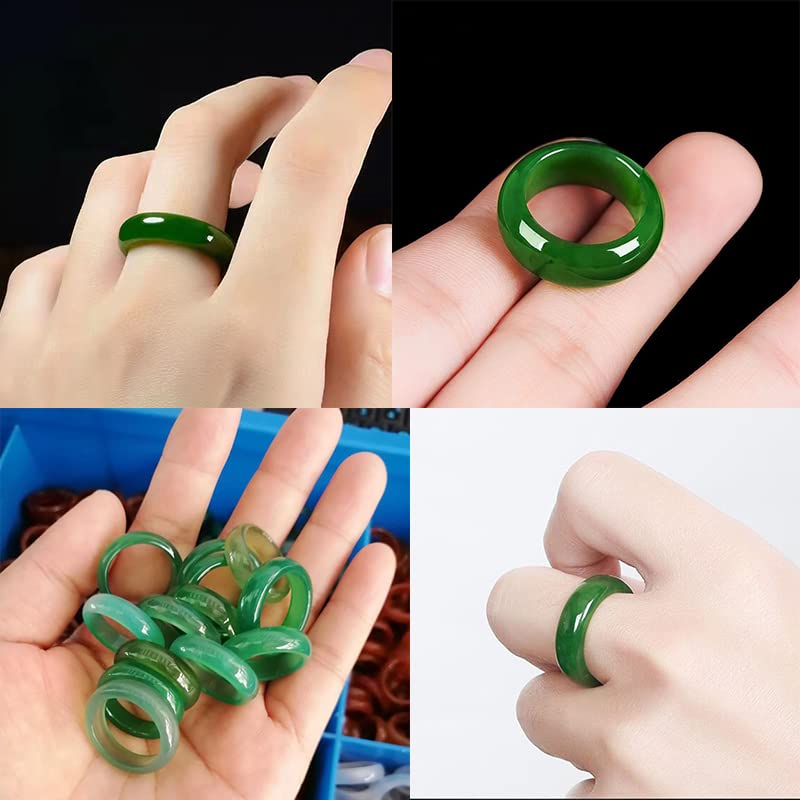 GIGB PBDK Natural Crystal Green Jade Ring for Woman Men,Minimalist Good Luck Ring Green Jade Rings Fengshui Cinnabar thumb Rings Valentine's Day Birthday jewelry - size: 9