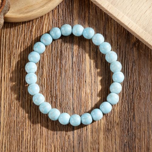 8mm Beaded Bracelets for Women, Natural Crystal Gemstone Energy Bracelets - color: Blue Turquoise