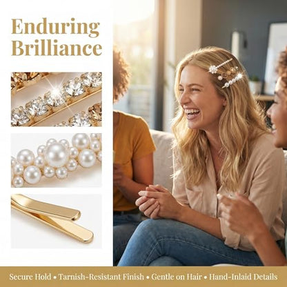 16Pcs Bobby Pins for Women Cute Rhinestone & Pearl Decorative Hair Clips Gold Hair Barrettes, Hair Accessories for Everyday Fashion Style & Party (16, Gold)