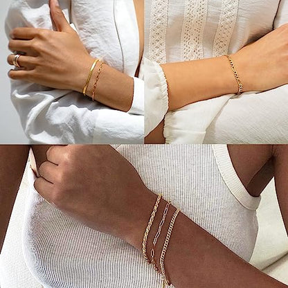 Gold Bracelets Sets for Women Waterproof | Non Tarnish Gold Plated Cuban Paperclip Link Chain Stackable，Trendy Jewelry Accessories Gifts for Women - style: 6Pcs BRACELET SET-03
