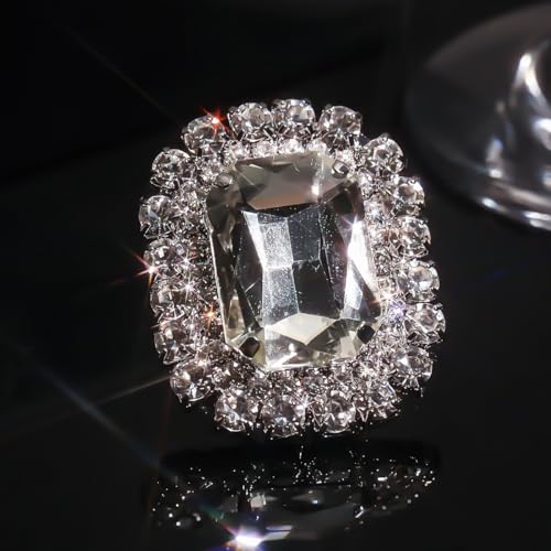 Sparkling Rhinestone Ring Bohemia Thick Large Oval Geometric Ring Square Princess Rings Fashion Heart Zircon Crystal Ring Prom Wedding Party Ball Rings for Women - color: White Square