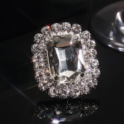 Sparkling Rhinestone Ring Bohemia Thick Large Oval Geometric Ring Square Princess Rings Fashion Heart Zircon Crystal Ring Prom Wedding Party Ball Rings for Women - color: White Square