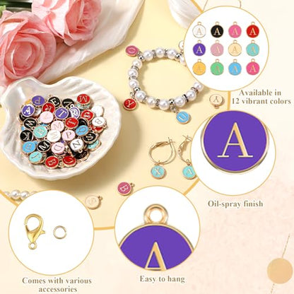 312 Pcs Letter Charms for Jewelry Making, Mix Initial Charm with 100 Keychain Clips and 200 Jump Rings, Double Sided Alphabet Charms for DIY Necklace & Bracelet