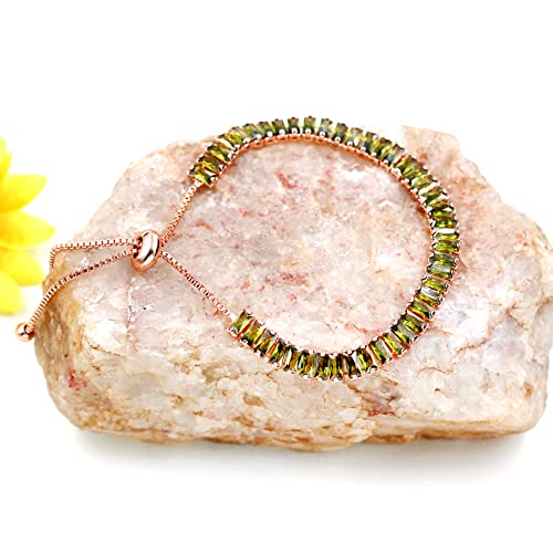 Uloveido Classic Emerald Cut Rectangular Cubic Zirconia Eternity Tennis Bracelet Adjustable for Women Y1788 - color: Rose Gold-Light Green