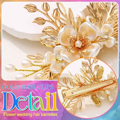 BARTOSI Gold Flower Bride Wedding Hair Clips Bridal Hair Pieces Floral Hair Accessories for Women and Girls