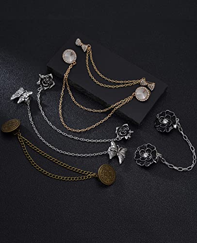 6 Pcs Antique Sweater Shawl Clip Chain Renaissance Style Rose Bowknot Brooch Flowers Wings Heart Cardigan Pin Gold sliver For Woman Men - style: B:6Pcs(Butterfly)