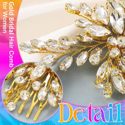 Bride Wedding Hair Comb Silver Crystal Hair Pieces Rhinestone Headpieces Bridal Hair Side Combs Hair Accessories for Women (B-Gold) - color: B-Gold