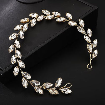 Teyglen Bride Wedding Crystal Hair Vine Full Gold Crystal Headband Bridal Hair Accessories Wedding Headpiece Handmade Rhinestone Hair Piece Headband for Women(Gold) - color: Gold