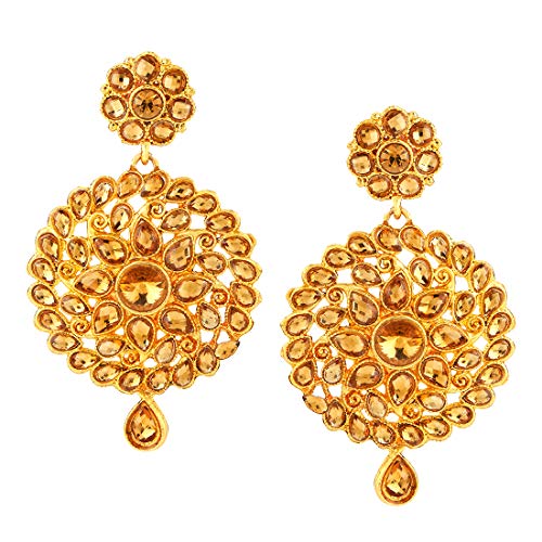 Aheli Elegant Indian Faux Kundan Studded Choker Necklace with Maang Tikka Set Ethnic Wedding Wear Bharatanatyam jewellery set Gift for Women - color: Gold 1