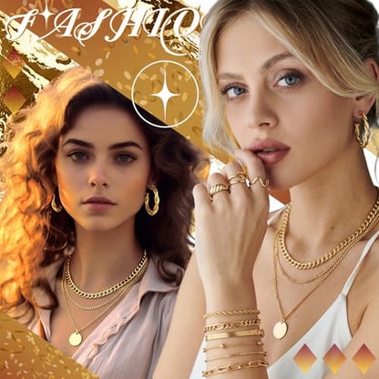 Ecally Bohemian Western Jewelry Turquoise Set Women Country Pendant Long Choker Layered Bracelets Earrings Ring for Women - color: Gold, style: Versatile