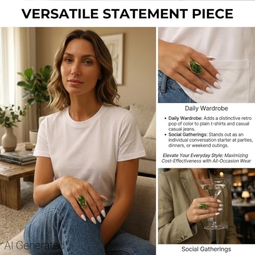 Colorful Chunky Statement Ring for Women Large Oval Acrylic Ring Boho Geometric Finger Ring Summer Beach Jewelry Gifts - color: Green