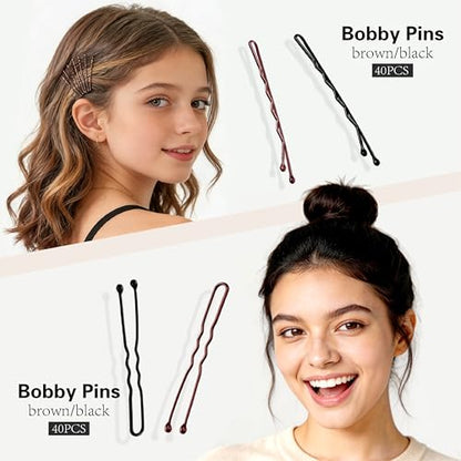 Hair Accessories Kit, Bobby Pins Set with Storage Box, Dance Competition Essentials Hair Styling Kit for Women Travel Ballet Updo Hairstyles (Brown) - color: Brown
