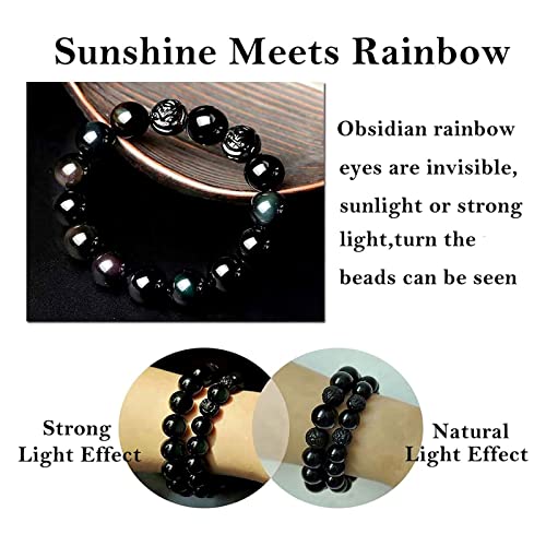 Black Obsidian Bracelet,Feng Shui Black Obsidian Wealth Bracelet for Women Men Couples Handmade Stretch Obsidian Bracelet Bangle with Carved Pixiu Tiger Eye Stone Attract Wealth Money and Good Luck - color: C,12mm,Obsidian
